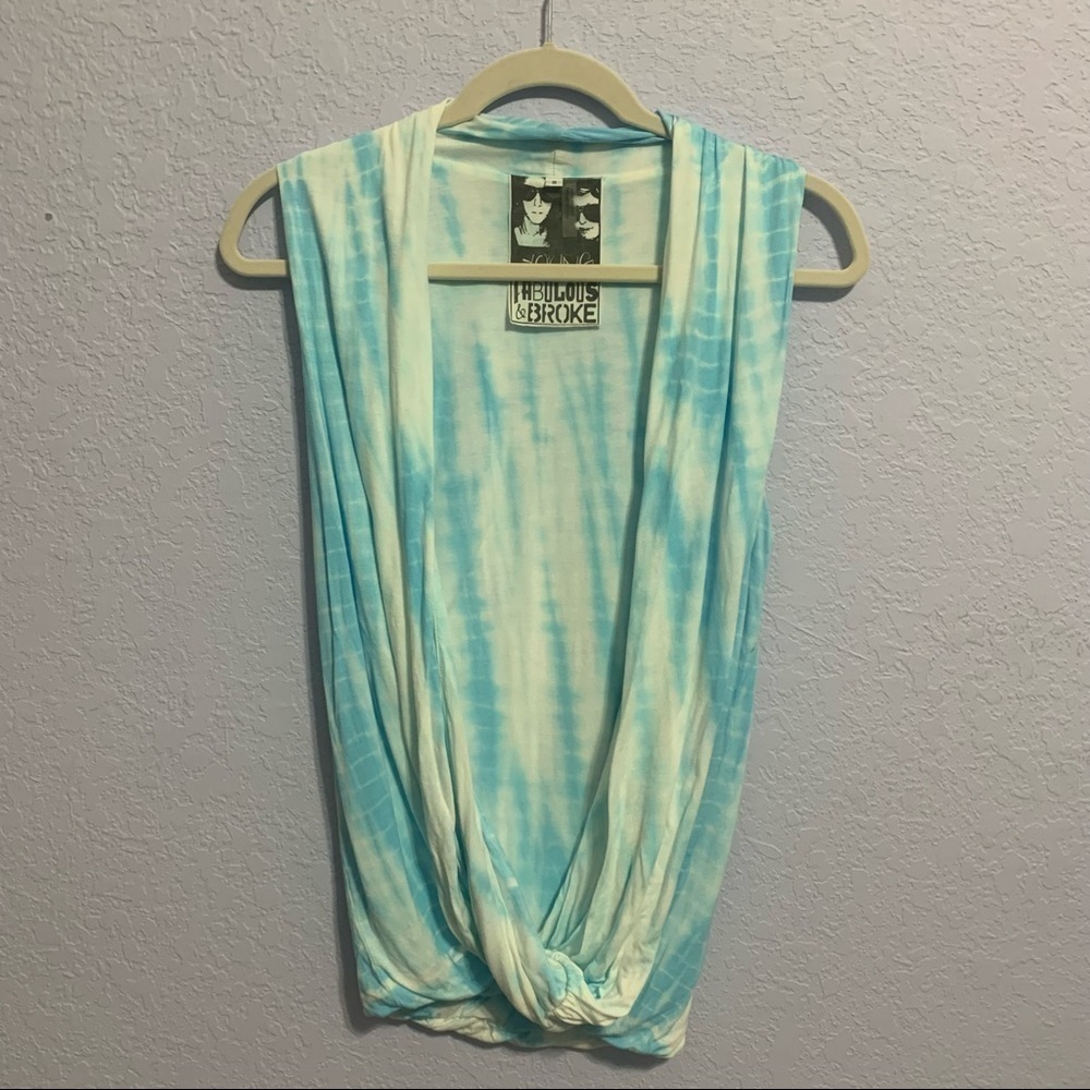 Young Fabulous & Broke Jemma Blue White Tie Dye Top